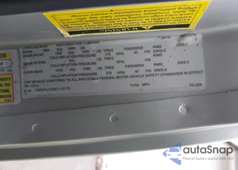 2014 GMC Savana 2500 Upfitter from USA, damaged, VIN 1GDW7LCGXE1112172